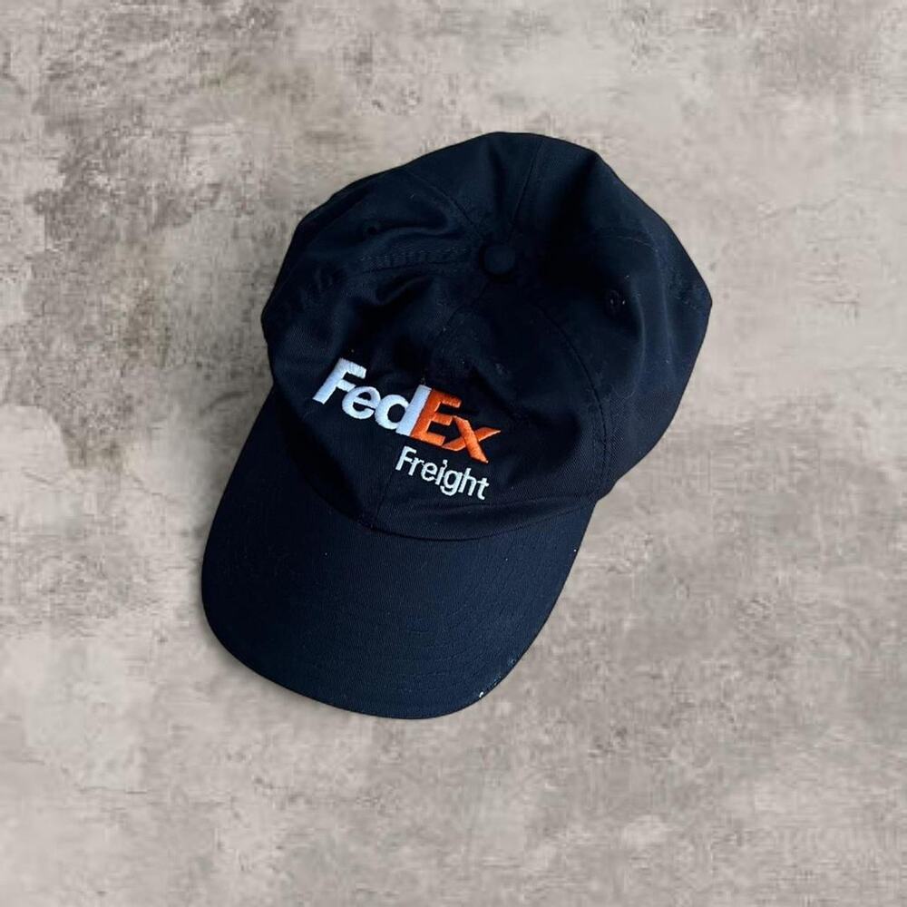 FedEx Logo Hat Orange Black Trucker Cap Adjustable Workwear Embroidered Headwear